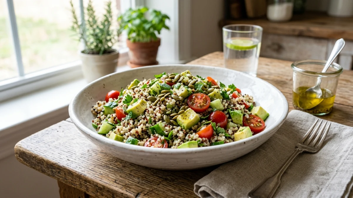 Mediterranean Avocado & Herbed Quinoa Salad