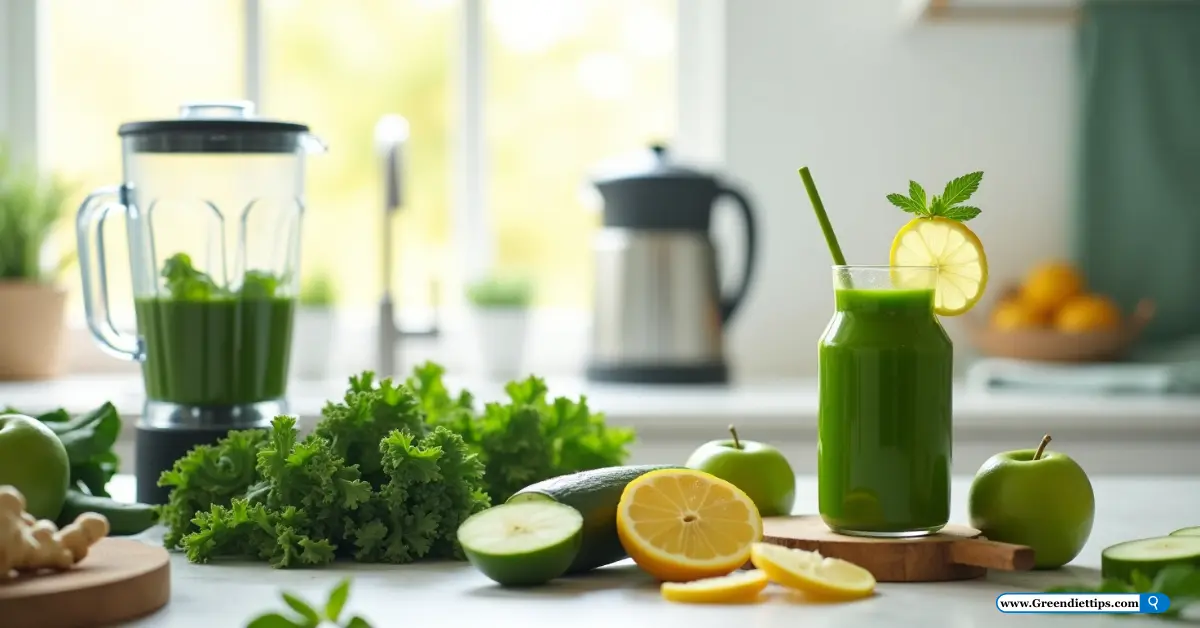 Green Diet Drink Preparation Scene Green Diet Drink Preparation Scene