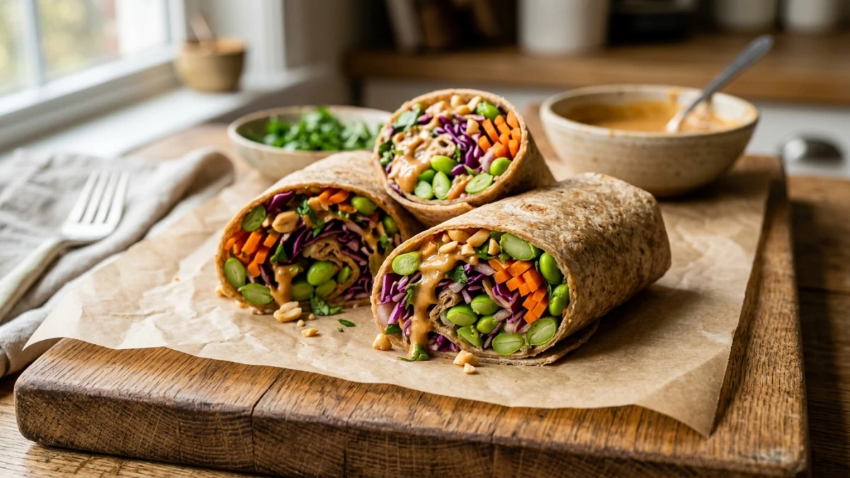 Crispy Edamame & Purple Slaw Peanut Wrap